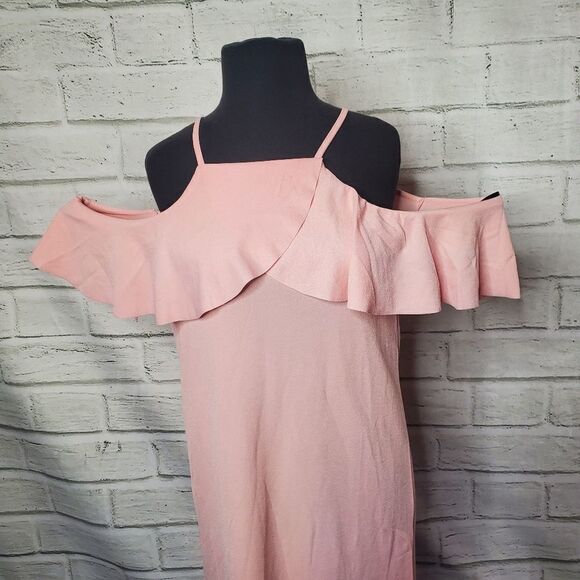 Christian Siriano Pink Cold Shoulder Ruffle Dress Size Large - Picture 4 of 9